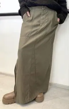 希少品☆未使用 レミレリーフMilitary Maxi Skirt 38 カーキ