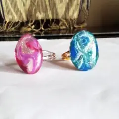 ハンドメイド　マーブル模様のレジンリング 2点セット