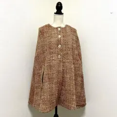KU-UM×chika クウム ヘリンボーン ポンチョコート オレンジ