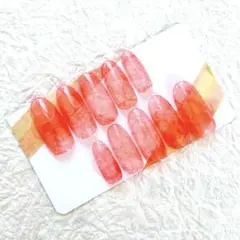 【現品限り】 ネイルチップ 和紙 和風 赤 レッド