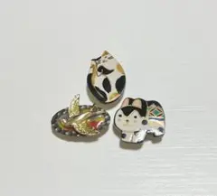 和装小物 帯留め 3点セット 猫・鳥モチーフ 七宝風 細め帯紐対応