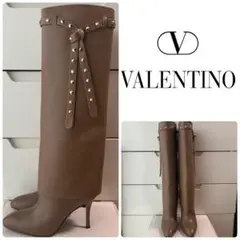 定価24.8万 美品 VALENTINO ブラウンレザー スタッズ ロングブーツ