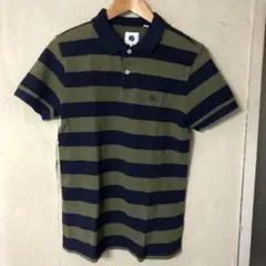 Pretty Green ネイビー/オリーブストライプ ポロシャツ XS
