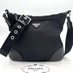 美品✨ プラダ ショルダーバッグ ナイロン レザー ブラック 三角ロゴ