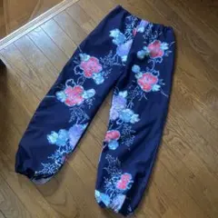 おうちで涼しく楽ちん 着物浴衣リメイク スッキリ濃紺花柄もんぺパンツ