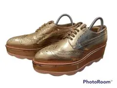 PRADA 厚底スニーカー プラットフォーム ゴールド