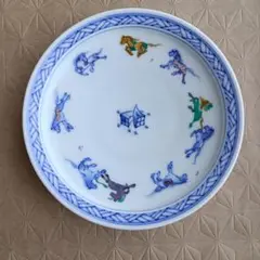 馬九行久 五光窯 五寸皿　染錦