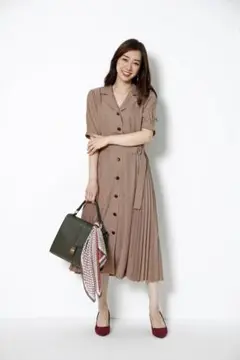 ◾️美品◾️JASGLITTY ブラウン 半袖５部丈シャツプリーツワンピース 春夏秋