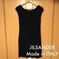 ジルサンダー イタリア製 シルク混ノースリーブワンピース ダークネイビー