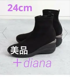 美品　＋ダイアナ　黒いスエードショートブーツ　24cm お盆sale⭐︎