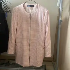 ZARA ノーカラージャケット ピンク チェック柄