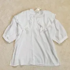 エヘカソポ　つけえり　スタンドフリルブラウス　ホワイト 2way パフスリーブ