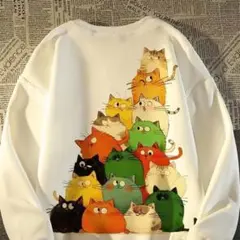 猫イラスト ホワイトスウェット　XL/2XL