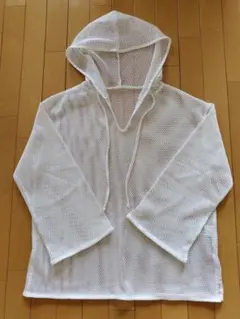 メッシュ フード付き 長袖パーカー白