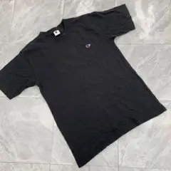 Champion Tシャツ 刺繍ロゴ 無地 ブラック USA製 Lサイズ
