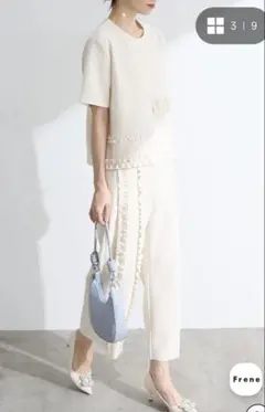 【新品未使用】Frene ライトポンチアシメフリルストレートパンツ ［ホワイト］