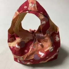 ウサギと花柄の和装用ハンドバッグ