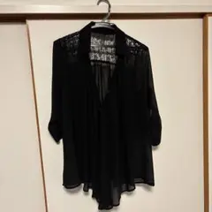 シースルー黒五分袖シャツ