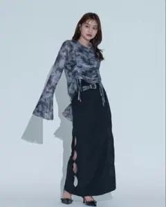 Ellno de Mavie サイドサークルカットナロースカート ブラック