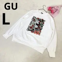 GU ジーユー 仮面ライダー 裏起毛 プリント トレーナー 長袖 ホワイト L
