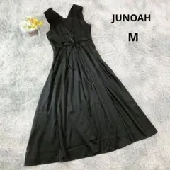 【ジュノア】ノースリーブ ロングワンピース (M) Aライン 黒 りぼん