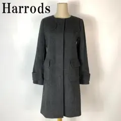 LA3943 ハロッズ ロングコート ノーカラー アンゴラ ウール グレー 2
