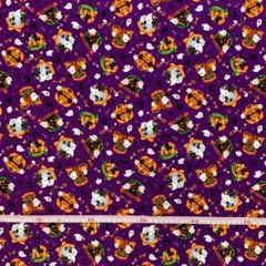 ☆ハロウィン柄☆新柄　シーチング生地　黒猫とおばけ　むらさき　110㎝巾×50㎝