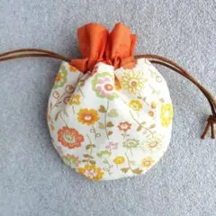 まんまるミニ巾着袋237　中ミニ　 横11cm　花柄　オレンジ