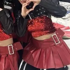 スパンコールチューブトップ ダンス 衣装 ガールズ 赤 レッド