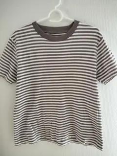 無印良品 ストライプ 半袖Tシャツ ブラウン・ホワイトＸＬ