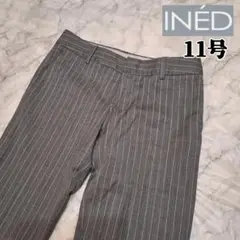 【INED】レディースパンツ 11号 スラックス ストライプ ゆったり ワイド