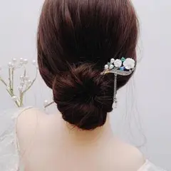 ① 簪 かんざし フラワー 花 パール お団子 髪留め ヘアピン 和装 大人女子