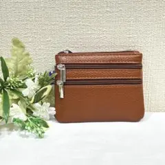 【新品】キー＆コインケース ブラウン 牛革ファスナーポケット 小型財布