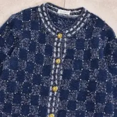 90s モヘア混 デコレーションu0026チェック ニット カーディガン ヴィンテージ