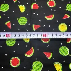 すいか♡スイカ♡赤スイカ♡接触冷感ダブルガーゼ♡黒地