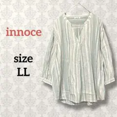 innoce【LL】キーネックコットンブラウス マルチストライプ 大きいサイズ