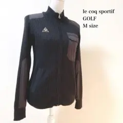 美品✨ルコックゴルフ ニットブルゾン フルジップセーター 黒M ナイロン切替