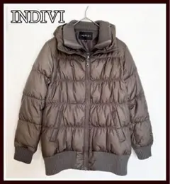 インディヴィ INDIVI ダウン コート ジャケット アウター ブラウン リブ