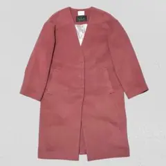 LOWRYS FARM♡メリノウールノーカラーロングコート　ピンク　F