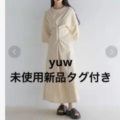 ローリーズファーム　yuw コットンホックワンピース　ベージュアイボリー　七分袖