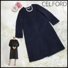 【エレガント】 セルフォード ロングコート バックデザイン ノーカラー ウール