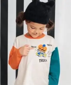 BREEZE 長袖Tシャツ 80 ハロウィン 刺繍アップリケ 配色袖
