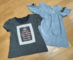 美品 女の子 140 半袖 トップス 肩出し ドット リボン セット 夏服