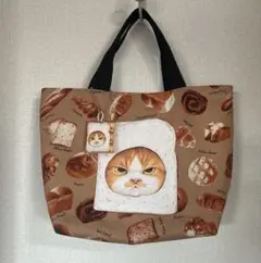 コヤンイサムチョンパン猫アップリケポケット トートバッグ　チャーム付き②