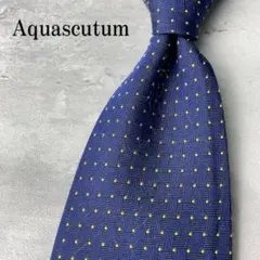 美品 Aquascutum ジャガード ピンドット柄 ネクタイ ネイビー 金
