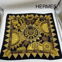 【未使用保管品】エルメス カレ90 スカーフ 首長達の金 ブラック