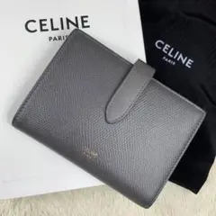 ★極美品 セリーヌ ストラップウォレット ミディアム グレー ショッパー 箱袋