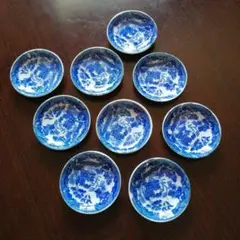 瀬戸焼　ウィローパターン豆皿　9枚　7cm　大正～昭和初期