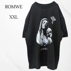 ロムウェ　Tシャツ　ブラック　XXL 大きいサイズ　プリント　パンク　ストレッチ