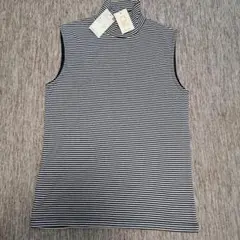 新品　UNIQLO ハイネックノースリーブ Tシャツ L ボーダー